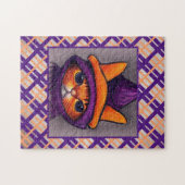 Oranje kat met Paarse trektekening Pet Legpuzzel (Horizontaal)