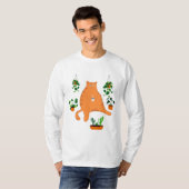 Oranje kat met Plant, Cute Cat Gift T-shirt (Voorkant volledig)