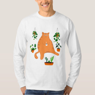 Oranje kat met Plant, Cute Cat Gift T-shirt