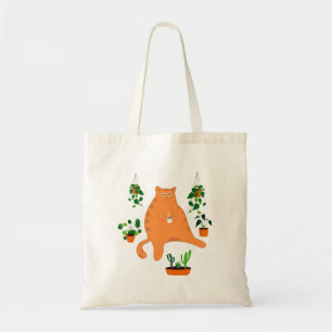 Oranje kat met Plant, Cute Cat Gift Tote Bag