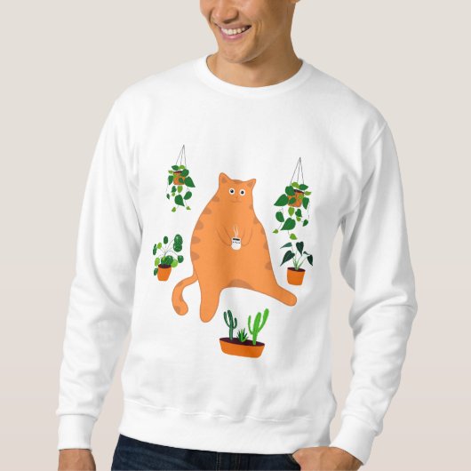 Oranje kat met Plant, Cute Cat Gift Trui (Voorkant)