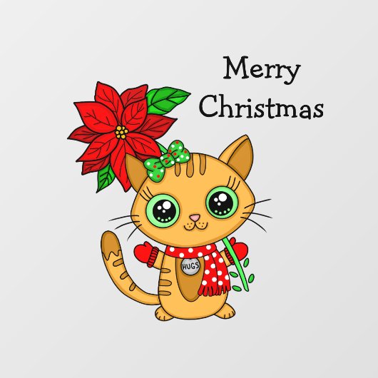 Oranje kat met Poinsettia kerst Raamsticker (Vel)