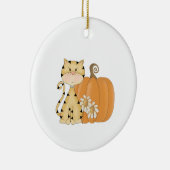 Oranje Kat met pompoen Keramisch Ornament (Rechts)