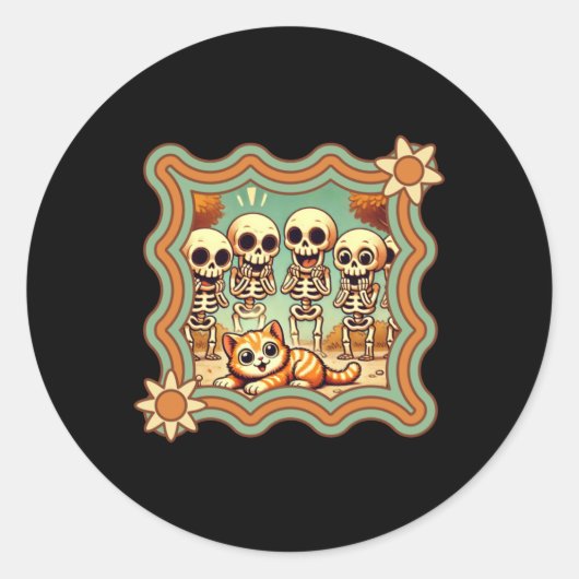 Oranje kat met skeletventilatoren Sticker (Voorkant)