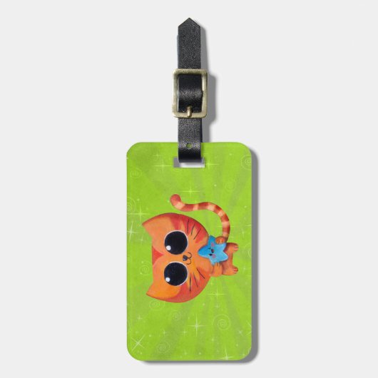 Oranje kat met ster bagagelabel (Voorkant verticaal)