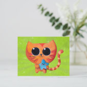 Oranje kat met ster briefkaart (Staand voorkant)
