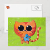 Oranje kat met ster briefkaart (Voorkant / Achterkant)
