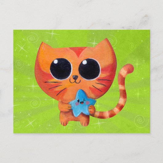 Oranje kat met ster briefkaart (Voorkant)