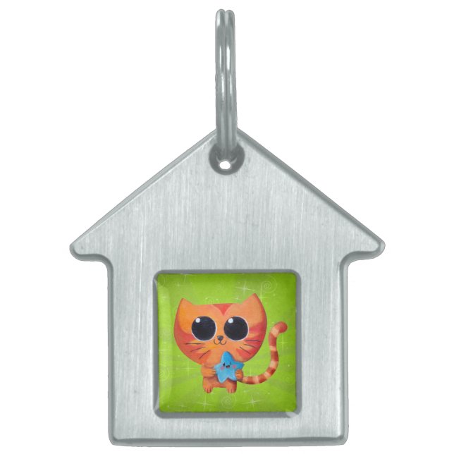 Oranje kat met ster huisdieren naamplaatje (Voorkant)