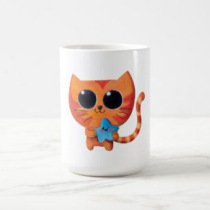 Oranje kat met ster koffiemok