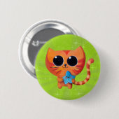 Oranje kat met ster ronde button 5,7 cm (Voorkant /achterkant)