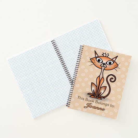 Oranje kat met witte werveling achtergrond Notitie Notitieboek (Binnen)