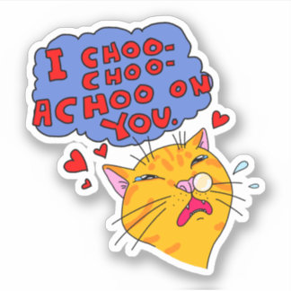 Oranje kat niezen met liefde tekst sticker