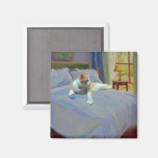 Oranje Kat op bed Magneet (Voorkant / Achterkant)