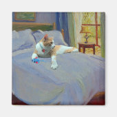 Oranje Kat op bed Magneet (Voorkant)