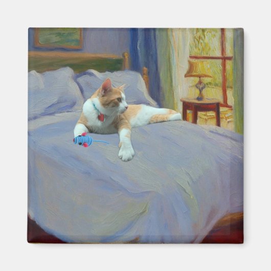 Oranje Kat op bed Magneet (Voorkant)