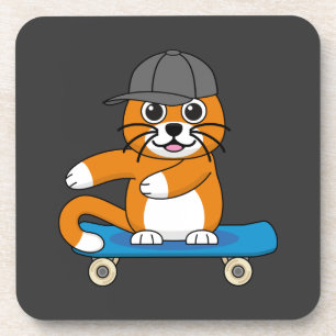 Oranje kat op de Cartoon van het skateboard Bier Onderzetter