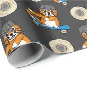 Oranje kat op de Cartoon van het skateboard Cadeaupapier (Rol Hoek)