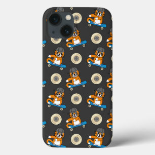 Oranje kat op de Cartoon van het skateboard Case-Mate iPhone Case