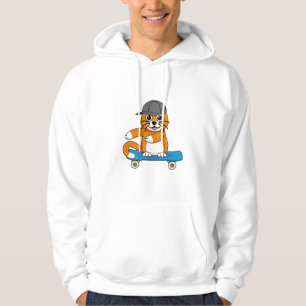 Oranje kat op de Cartoon van het skateboard Hoodie