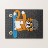 Oranje kat op de Cartoon van het skateboard Legpuzzel (Horizontaal)