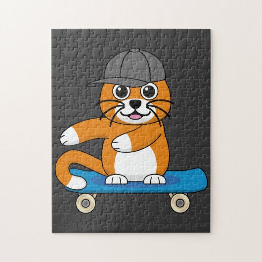 Oranje kat op de Cartoon van het skateboard Legpuzzel (Verticaal)