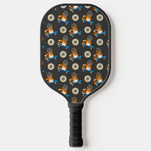 Oranje kat op de Cartoon van het skateboard Pickleball Paddle