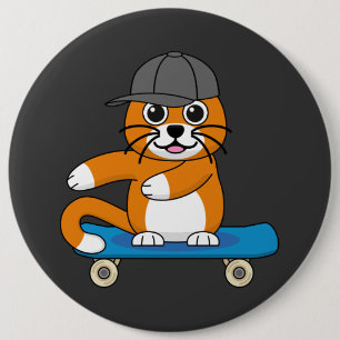Oranje kat op de Cartoon van het skateboard Ronde Button 6,0 Cm