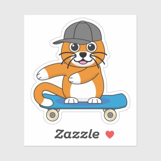 Oranje kat op de Cartoon van het skateboard Sticker (Vel)