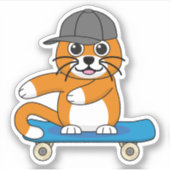Oranje kat op de Cartoon van het skateboard Sticker (Voorkant)