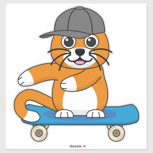 Oranje kat op de Cartoon van het skateboard Sticker (Vel)