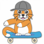Oranje kat op de Cartoon van het skateboard Sticker (Voorkant)