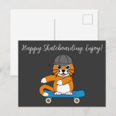 Oranje kat op de Cartoon van het skateboard | Teks Feestdagenkaart (Voorkant / Achterkant)