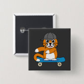 Oranje kat op de Cartoon van het skateboard Vierkante Button 5,1 Cm (Voorkant /achterkant)