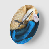 Oranje kat op deken ronde klok (Hoek)