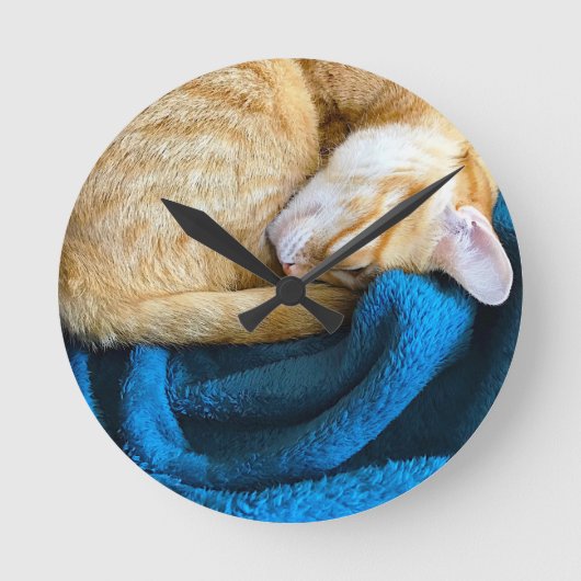Oranje kat op deken ronde klok (Voorkant)