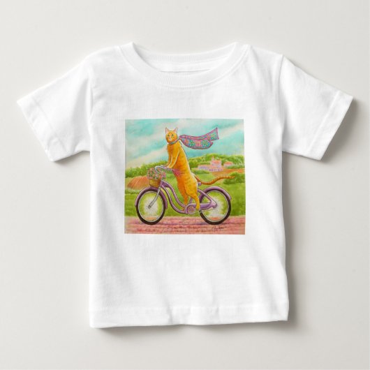 Oranje kat op een Paarse fiets (Voorkant)