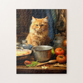 Oranje kat op keukentafel legpuzzel