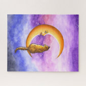 Oranje kat op maan 673 legpuzzel (Horizontaal)