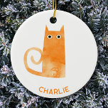 Oranje kat op maat keramisch ornament<br><div class="desc">Schattigee en licht gealarmeerde kleine waterverf oranje gemberkat,  ideaal voor dierenvrienden. Originele kunst van Nic Squirrell. Wijzig de naam of verwijder deze als u deze wilt aanpassen.</div>