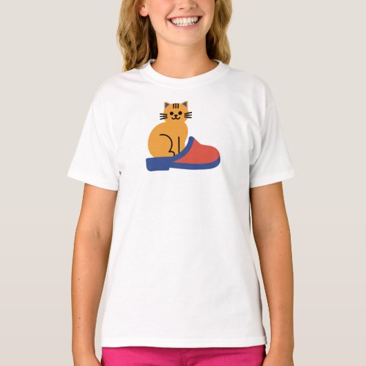 Oranje Kat op Pantoffel T-shirt (Voorkant)