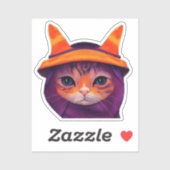 Oranje Kat Paarse heks Pet Fantasy Halloween Sticker (Vel)