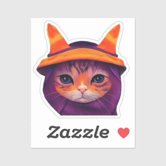 Oranje Kat Paarse heks Pet Fantasy Halloween Sticker (Vel)