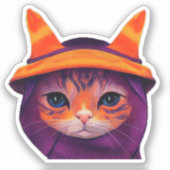 Oranje Kat Paarse heks Pet Fantasy Halloween Sticker (Voorkant)