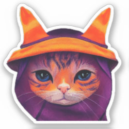 Oranje Kat Paarse heks Pet Fantasy Halloween Sticker