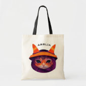 Oranje Kat Paarse heks Pet Fantasy Halloween Tote Bag (Voorkant)