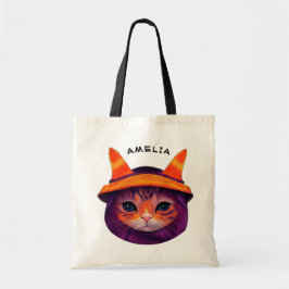 Oranje Kat Paarse heks Pet Fantasy Halloween Tote Bag