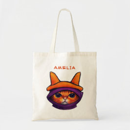 Oranje Kat Paarse heks Pet Fantasy Halloween Tote Bag