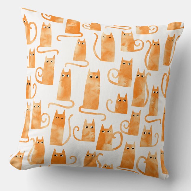 Oranje Kat Patroon Kussen (Orange ginger cat watercolor pattern throw pillow)
