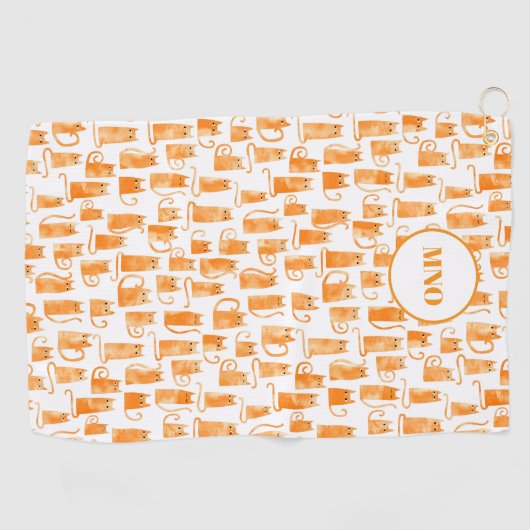 Oranje Kat Patroonmonogram Golfhanddoek (Horizontaal)